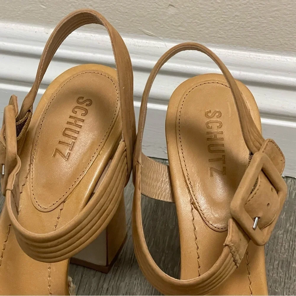 Schutz Women's Blisse Platform Sandal in Nude Caramel Nubuck Cowhide Sz 10 NEW